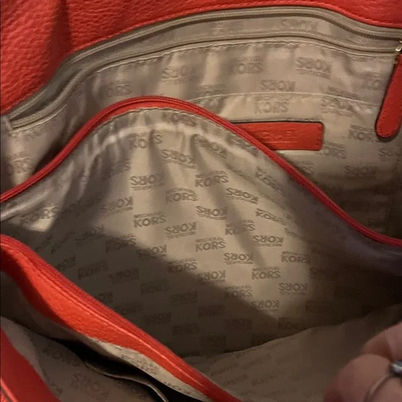 Michael Kors Harper East West Vibrant Orange Pebbled Tote with Chain Detail - Picture 10 of 14